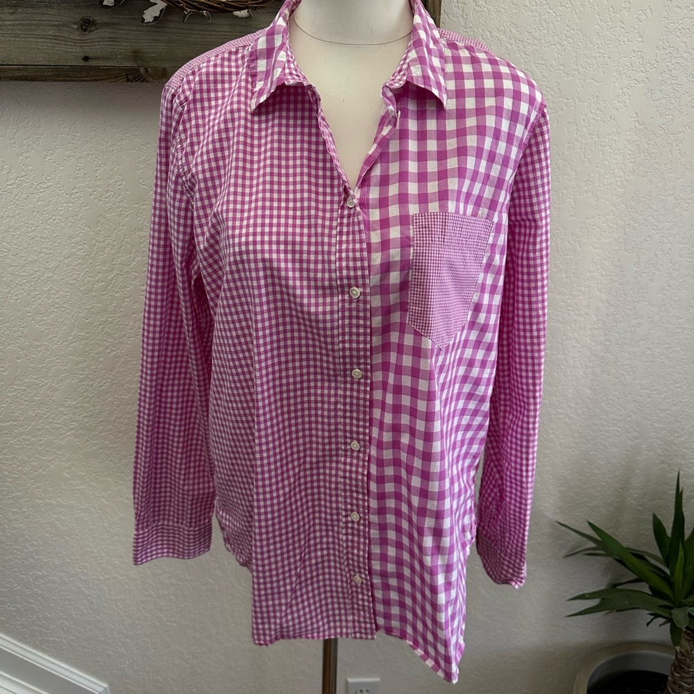 J. Crew Boy Shirt pink white gingham plaid ladies size 14
